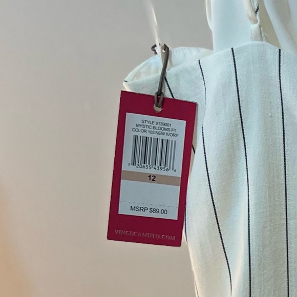 Vince Camuto White Striped Tank Top With Bow Tie, Zipper Back - Picture 5 of 5